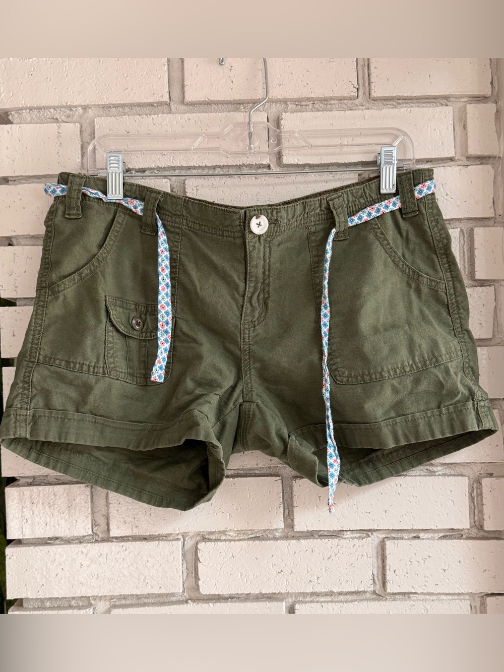 prAna Women's Olive Green Utility Cargo Hiking Shorts Tie Belt Outdoor Size 8